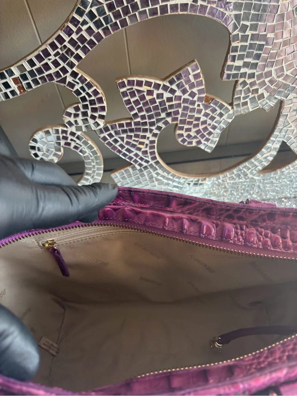 ⭐️Brahmin Fuchsia Croc-Embossed Leather Satchel